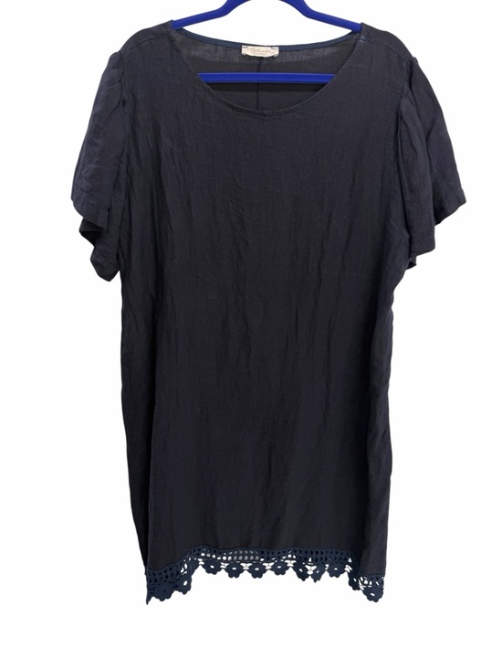 Bellambra Dresses & Skirts - Bellambra Made in Italy Linen Dress Navy Short Sleeve Tunic Crochet Hem 2X